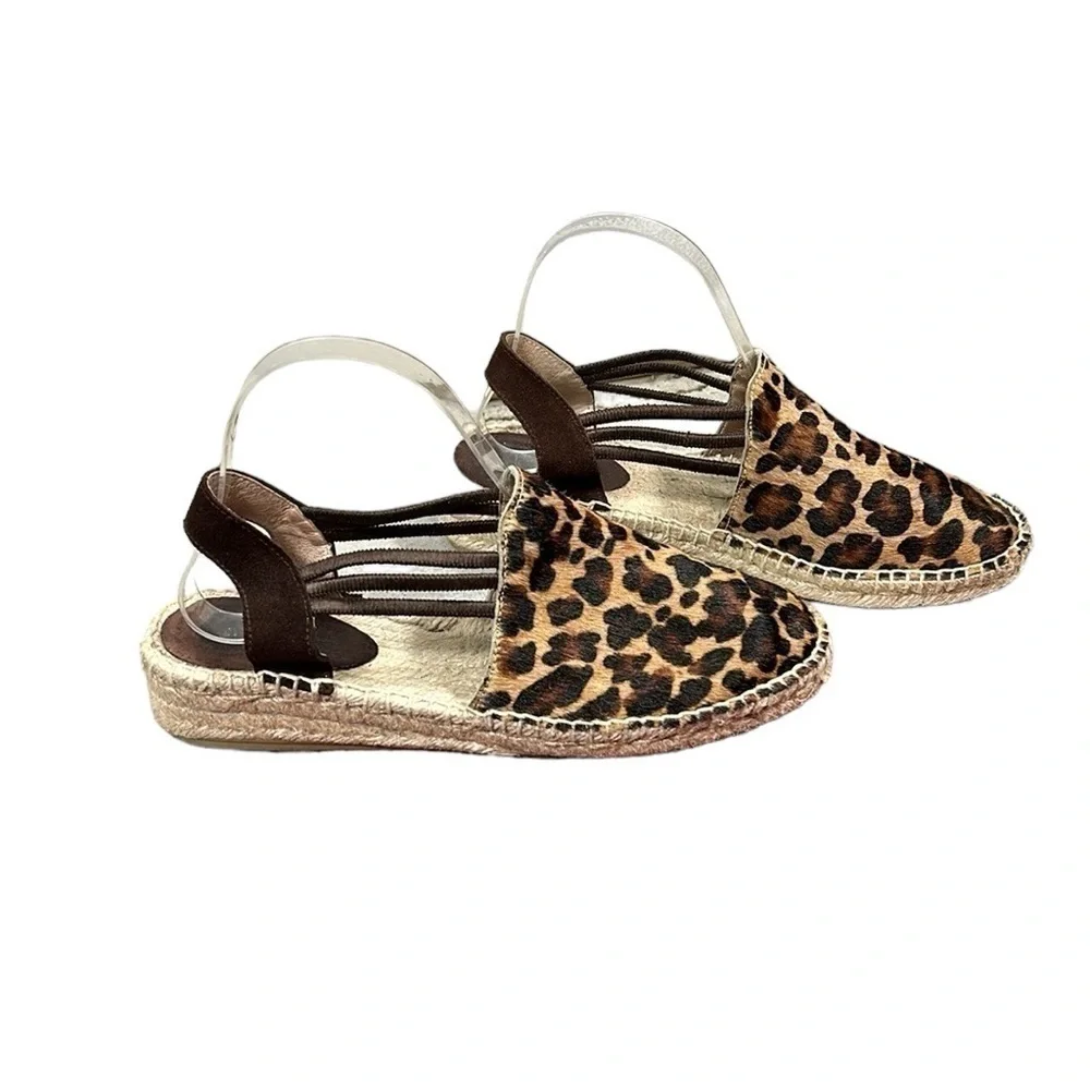 Picon Leopard Print Calf Hair Slip On Espadrille Sandals Size 7.5